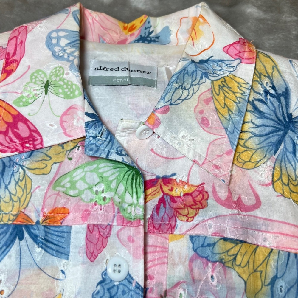 Alfred Dunner Womens Size 6P Petite Butterfly Eyelet Jacket Button Up Floral Art - Picture 6 of 12